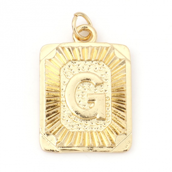 Immagine di Ottone Charms Rettangolo 18K Vero Oro Placcato Lettera Maiuscola Lettere " G " 27mm x 16mm, 1 Pz