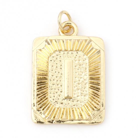 Immagine di Ottone Charms Rettangolo 18K Vero Oro Placcato Lettera Maiuscola Lettere " I " 27mm x 16mm, 1 Pz