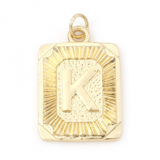 Immagine di Ottone Charms Rettangolo 18K Vero Oro Placcato Lettera Maiuscola Lettere " K " 27mm x 16mm, 1 Pz