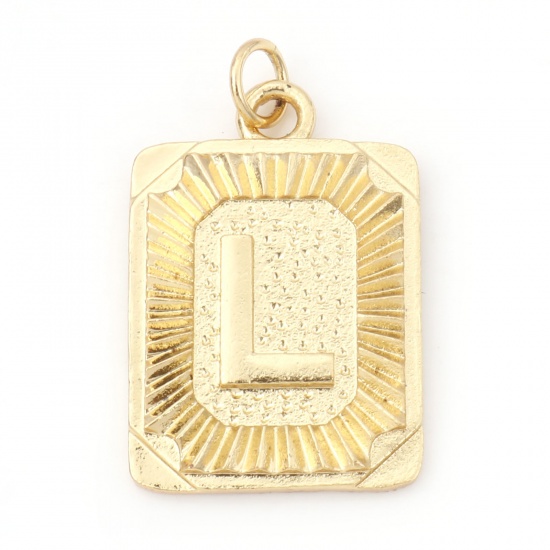 Immagine di Ottone Charms Rettangolo 18K Vero Oro Placcato Lettera Maiuscola Lettere " L " 27mm x 16mm, 1 Pz