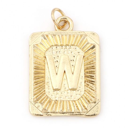 Immagine di Ottone Charms Rettangolo 18K Vero Oro Placcato Lettera Maiuscola Lettere " W " 27mm x 16mm, 1 Pz