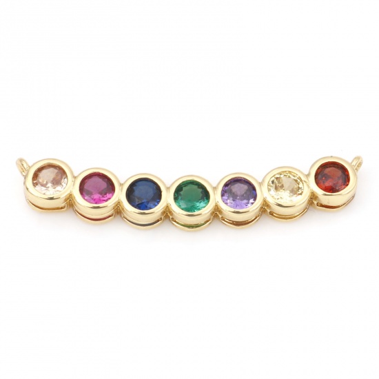 Picture of Brass Connectors Charms Pendants Arc Dot 18K Real Gold Plated Multicolour Cubic Zirconia 29mm x 6mm, 1 Piece                                                                                                                                                  