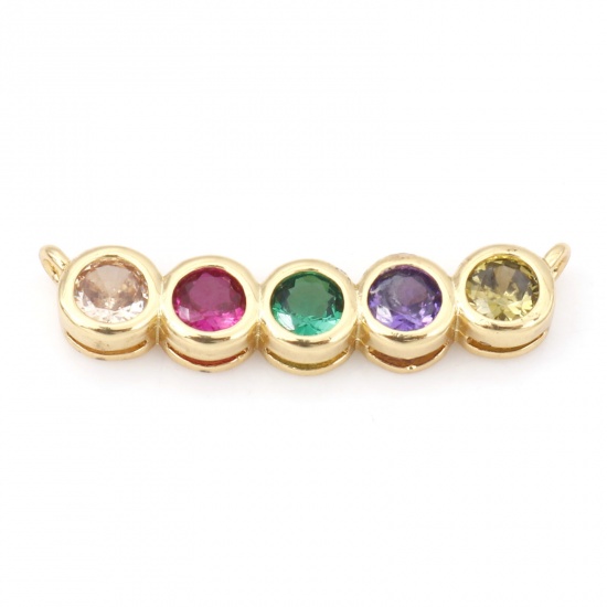 Picture of Brass Connectors Charms Pendants Arc Dot 18K Real Gold Plated Multicolour Cubic Zirconia 21mm x 5mm, 1 Piece                                                                                                                                                  
