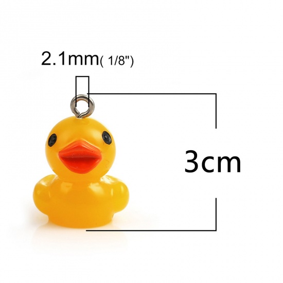 Picture of Resin Pendants Duck Animal Silver Tone Yellow 3D 3cm x 2.5cm, 10 PCs