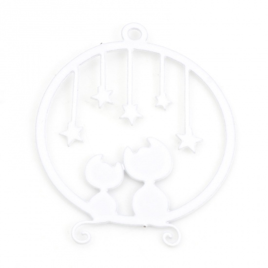 Picture of Iron Based Alloy Filigree Stamping Charms White Star Cat Hollow 26mm x 22mm, 20 PCs