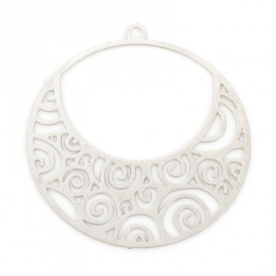 Picture of Iron Based Alloy Filigree Stamping Charms Silver Tone Round Spiral Hollow 27mm x 25mm, 20 PCs