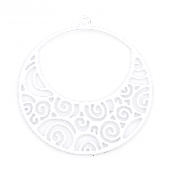 Picture of Iron Based Alloy Filigree Stamping Charms White Round Spiral Hollow 27mm x 25mm, 20 PCs