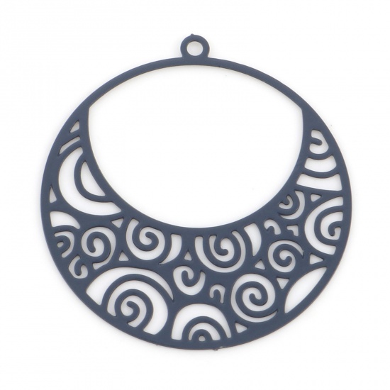 Picture of Iron Based Alloy Filigree Stamping Charms Ink Blue Round Spiral Hollow 27mm x 25mm, 20 PCs