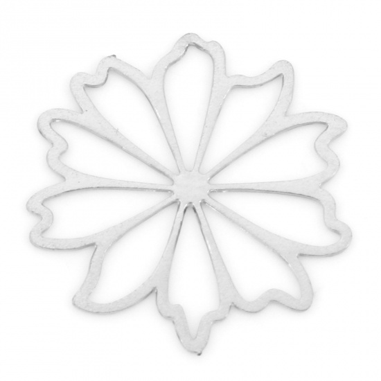 Picture of Iron Based Alloy Filigree Stamping Charms Silver Tone Flower Hollow 17mm x 17mm, 20 PCs