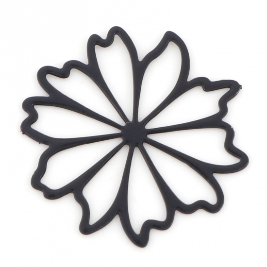 Picture of Iron Based Alloy Filigree Stamping Charms Black Flower Hollow 17mm x 17mm, 20 PCs