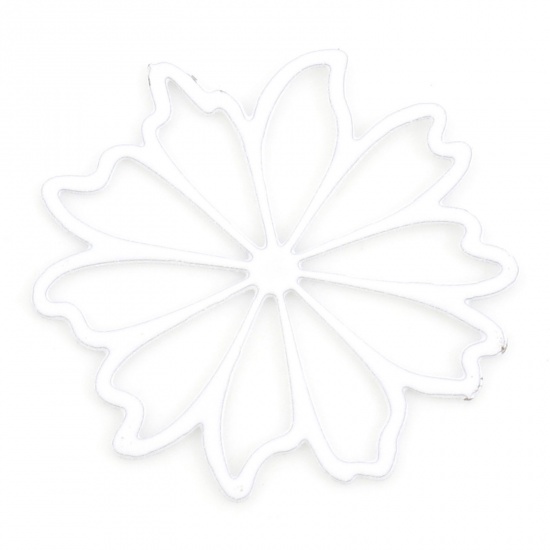 Picture of Iron Based Alloy Filigree Stamping Charms White Flower Hollow 17mm x 17mm, 20 PCs