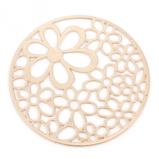 Picture of Iron Based Alloy Filigree Stamping Pendants KC Gold Plated Round Flower Hollow 4.1cm Dia., 5 PCs