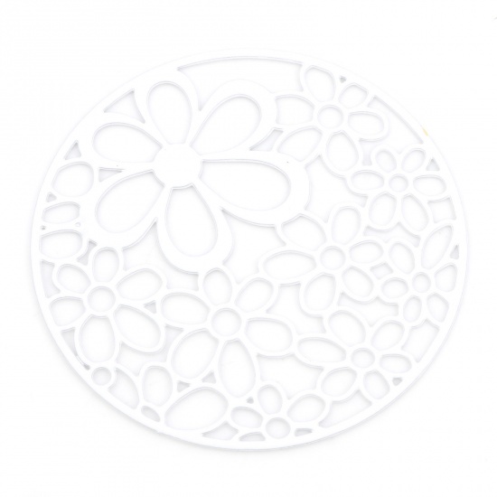 Picture of Iron Based Alloy Filigree Stamping Pendants White Round Flower Hollow 4.1cm Dia., 5 PCs
