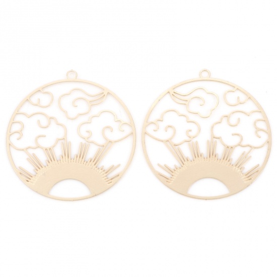 Picture of Iron Based Alloy Filigree Stamping Pendants KC Gold Plated Sun Cloud Hollow 3.2cm x 3cm, 10 PCs