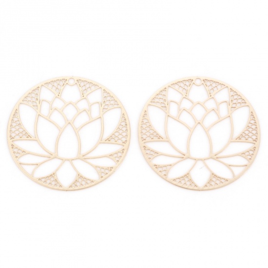Picture of Iron Based Alloy Filigree Stamping Pendants KC Gold Plated Lotus Flower Hollow 3cm Dia., 10 PCs