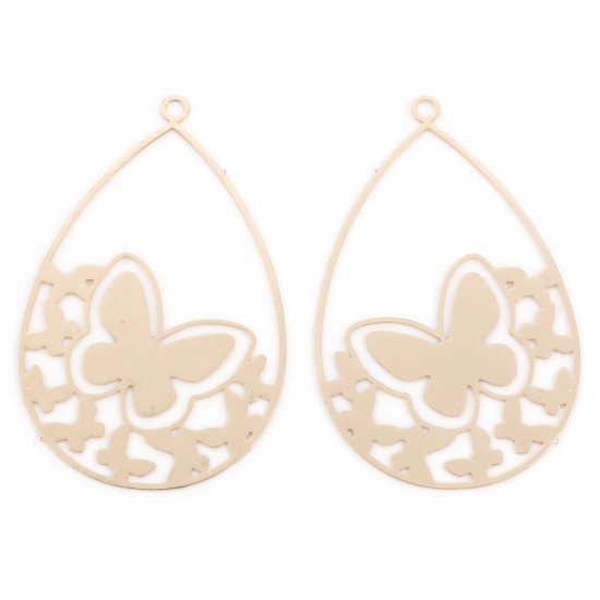Picture of Iron Based Alloy Filigree Stamping Pendants KC Gold Plated Drop Butterfly Hollow 4.3cm x 2.7cm, 10 PCs