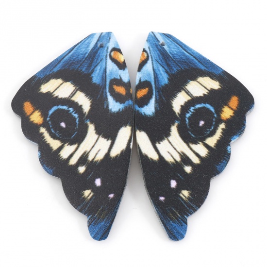 Изображение PU Кожа Подвески Крыло бабочки Синий Двухсторонний 5.5см x 3см, 5 ШТ