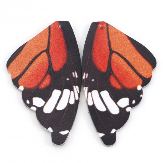 Изображение PU Кожа Подвески Крыло бабочки Черный & Красный Двухсторонний 5.5см x 3см, 5 ШТ