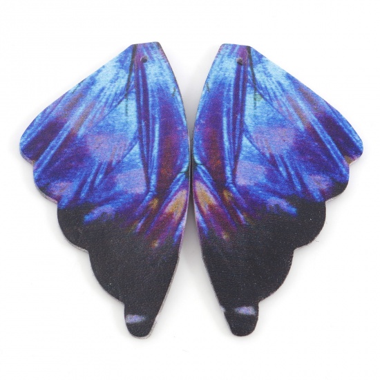 Picture of PU Leather Pendants Butterfly Wing Black & Royal Blue Double Sided 5.5cm x 3cm, 5 PCs