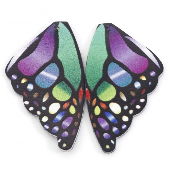 Picture of PU Leather Pendants Butterfly Wing Multicolor Double Sided 5.5cm x 3cm, 5 PCs