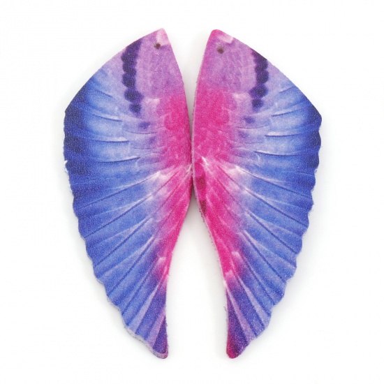 Picture of PU Leather Pendants Wing Purple Double Sided 6.1cm x 2.3cm, 5 PCs