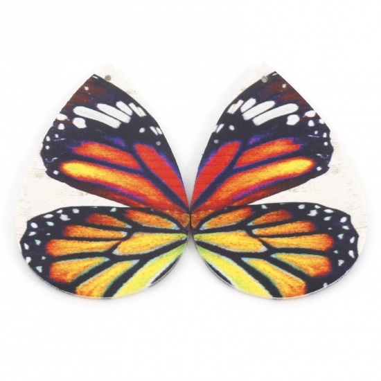 Immagine di PU Cuoio Ciondoli Ala della Farfalla Rosso Arancione Doppia Faccia 5.6cm x 3.7cm, 5 Pz