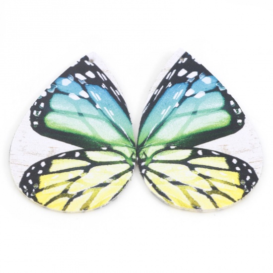 Immagine di PU Cuoio Ciondoli Ala della Farfalla Verde Doppia Faccia 5.6cm x 3.7cm, 5 Pz