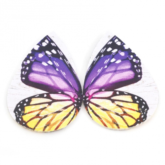 Immagine di PU Cuoio Ciondoli Ala della Farfalla Colore Viola Doppia Faccia 5.6cm x 3.7cm, 5 Pz