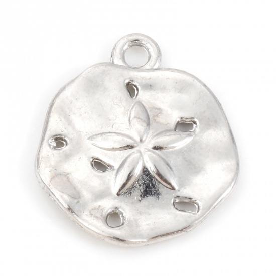 Picture of Zinc Based Alloy Ocean Jewelry Charms Silver Tone Irregular Sand Dollar 21mm x 18mm, 10 PCs