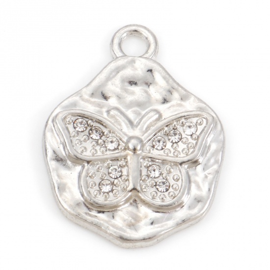 Picture of Zinc Based Alloy Insect Charms Silver Tone Irregular Butterfly 23.5mm x 18mm, 10 PCs