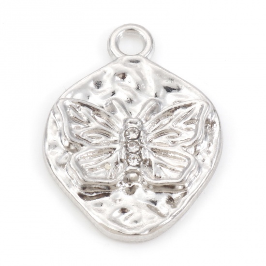 Picture of Zinc Based Alloy Insect Charms Silver Tone Irregular Butterfly 24mm x 18mm, 10 PCs