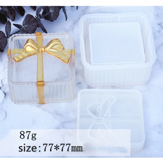 Picture of Silicone Resin Mold For Gift Storage Box Making Square White 7.7cm x 7.7cm, 1 Set