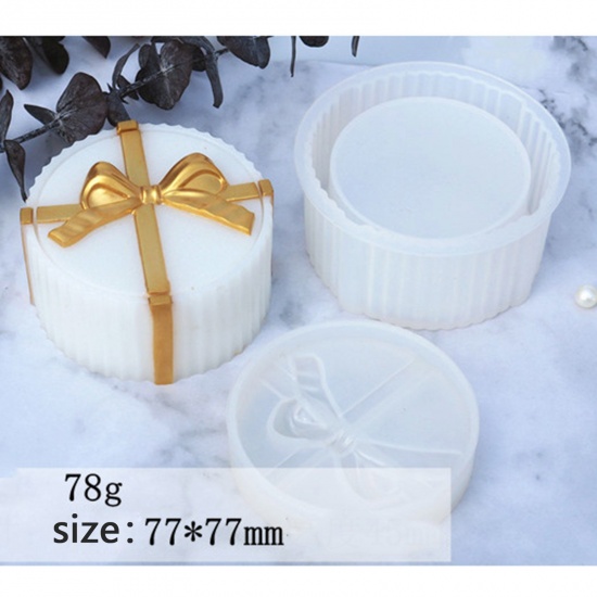 Picture of Silicone Resin Mold For Gift Storage Box Making Round White 7.7cm x 7.7cm, 1 Set