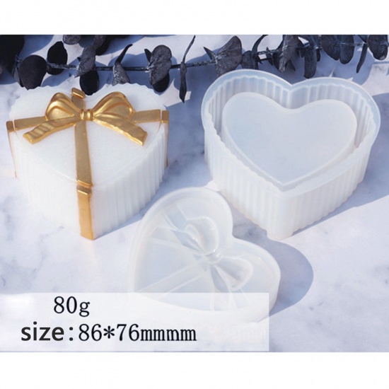 Picture of Silicone Resin Mold For Gift Storage Box Making Heart White 8.6cm x 7.6cm, 1 Set
