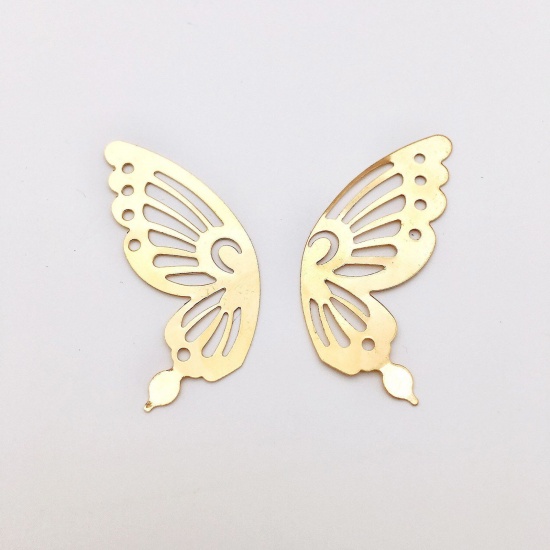 Picture of Iron Based Alloy Insect Pendants Golden Butterfly Animal Filigree Stamping 4.2cm x 1.8cm, 100 PCs