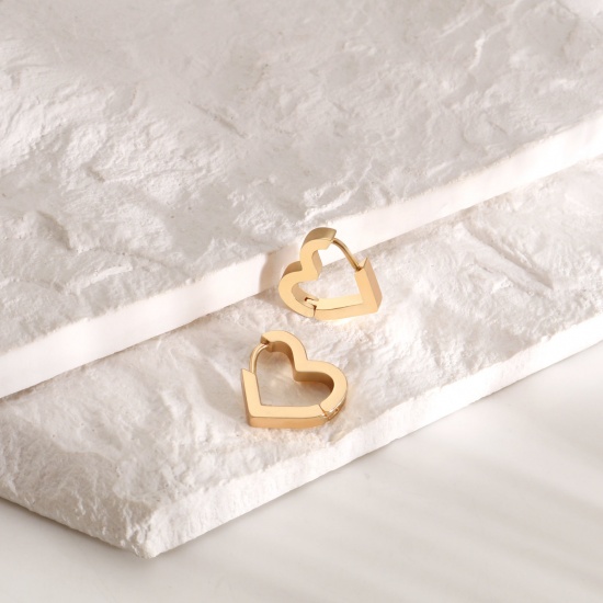 Imagen de 2 Unidades Respetuoso del Medio Ambiente Elegante día de San Valentín 18K Oro Real Chapado 304 Acero Inoxidable Corazón Pendientes de Aro Para Mujeres Regalo 16mm x 15mm