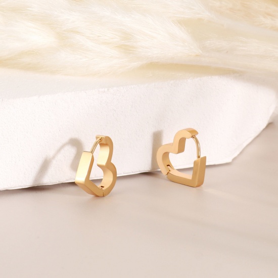 Imagen de 2 Unidades Respetuoso del Medio Ambiente Elegante día de San Valentín 18K Oro Real Chapado 304 Acero Inoxidable Corazón Pendientes de Aro Para Mujeres Regalo 16mm x 15mm