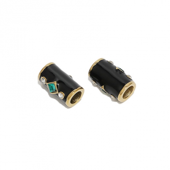 Immagine di 304 Acciaio Inossidabile Perline Cilindrico Oro Placcato Nero Smalto 20mm x 14mm, 1 Pz