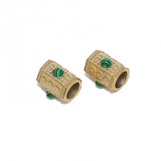 Immagine di 304 Acciaio Inossidabile Perline Cilindrico Oro Placcato Verde 15mm x 14mm, 1 Pz