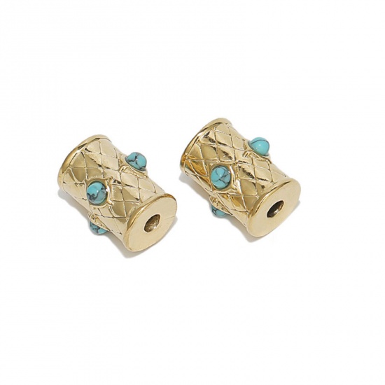 Immagine di 304 Acciaio Inossidabile Perline Cilindrico Oro Placcato Blu 15mm x 13.5mm, 1 Pz