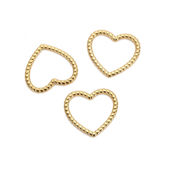 Imagen de 304 Acero Inoxidable Colgantes Charms Corazón Chapado en Oro Textura 16mm x 14mm, 1 Unidad
