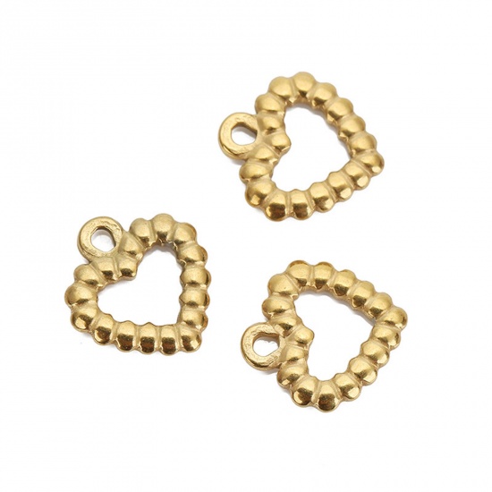 Imagen de 304 Acero Inoxidable Colgantes Charms Corazón Chapado en Oro Textura 14mm x 14.5mm, 1 Unidad