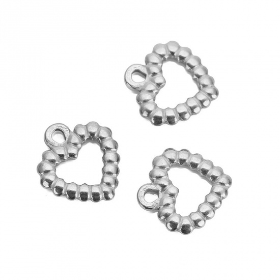 Imagen de 304 Acero Inoxidable Colgantes Charms Corazón Tono de Plata Textura 14mm x 14.5mm, 1 Unidad