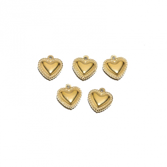 Picture of 304 Stainless Steel Charms Gold Plated Heart Textured 10mm Dia., 2 PCs