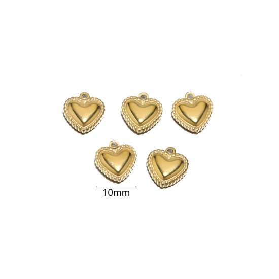 Picture of 304 Stainless Steel Charms Gold Plated Heart Textured 10mm Dia., 2 PCs