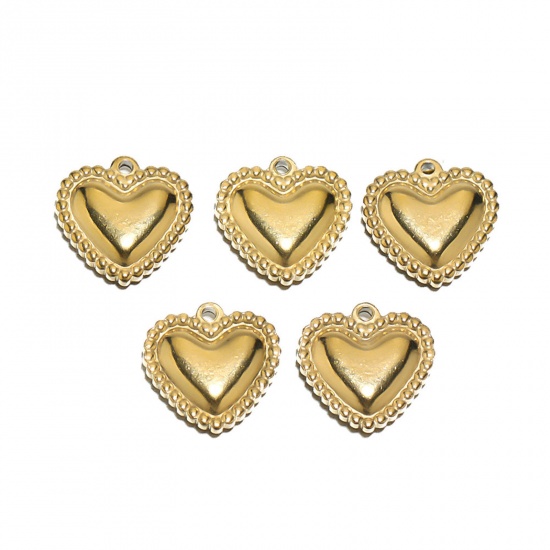 Picture of 304 Stainless Steel Charms Gold Plated Heart Textured 15mm Dia., 2 PCs