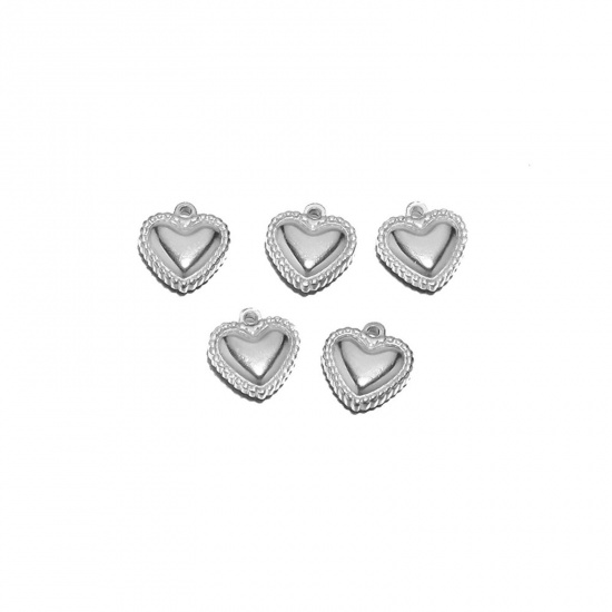 Picture of 304 Stainless Steel Charms Silver Tone Heart Textured 10mm Dia., 2 PCs