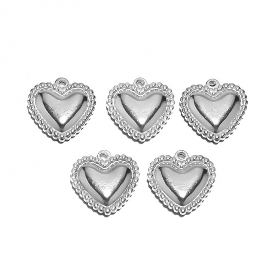 Picture of 304 Stainless Steel Charms Silver Tone Heart Textured 15mm Dia., 2 PCs