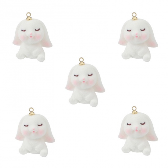 Picture of Resin Easter Day Charms Rabbit Animal White 3D 23mm x 20mm, 2 PCs