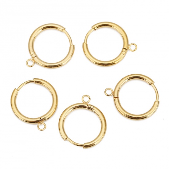Picture of 304 Stainless Steel Hoop Earrings Round Gold Plated With Loop 16mm x 2mm, 2 PCs